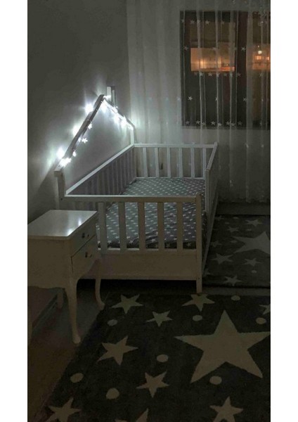 Wh. Back Roofed Doğal Ahşap Yatak Montessori Bebek ve Çocuk Karyolası