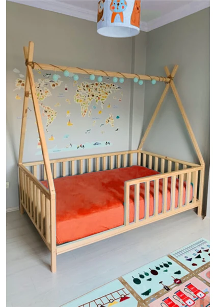 Baby Kinder Kızıldereli Doğal Montessori Bebek & Çocuk Karyolası