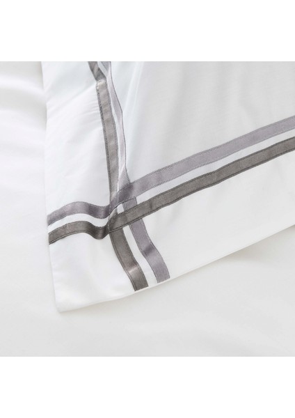 Karaca Home White Collection Valse Gri Saten Şeritli Percale Çift Kişilik Nevresim Takımı