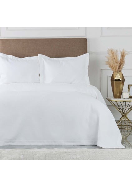 White Collection Valse Beyaz %100 Pamuk Çift Kişilik Yatak Örtüsü Seti