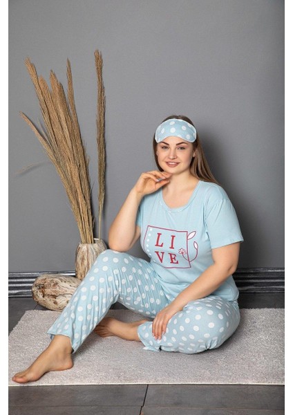 Tekten 9110 Battal Beden Penye Kısa Kollu Bayan Pijama Takımı