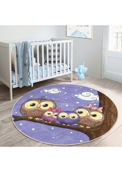 Baykuş Resimli Çocuk & Genç Odası Makinede Yıkanabilir Kaymaz Tabanlı Yuvarlak Çocuk Halısı modelleri