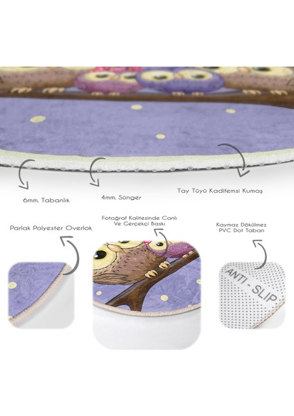 Baykuş Resimli Çocuk & Genç Odası Makinede Yıkanabilir Kaymaz Tabanlı Yuvarlak Çocuk Halısı fırsatları