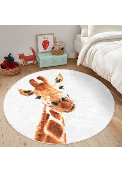Beyaz Zemin Zürafa Desenli Çocuk & Genç Odası Makinede Yıkanabilir Kaymaz Tabanlı Yuvarlak Çocuk Halısı fiyatları