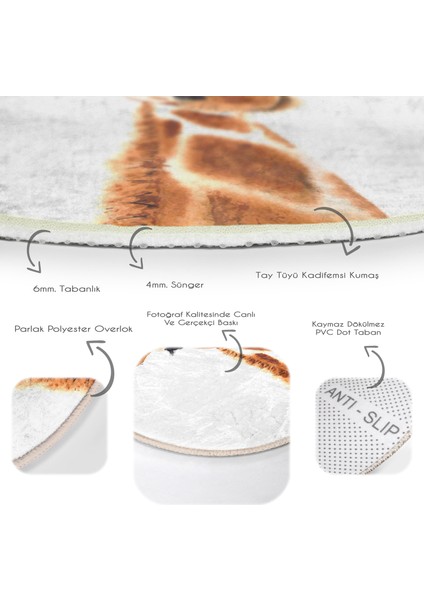 Beyaz Zemin Zürafa Desenli Çocuk & Genç Odası Makinede Yıkanabilir Kaymaz Tabanlı Yuvarlak Çocuk Halısı fırsatları