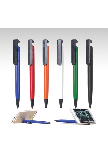 10 Adet Telefon Standlı Mavi Mürekkepli Tükenmez Kalem