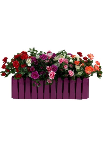 Yapay Çiçek Mor Çit Balkon Saksısı Renkli Açelya Çiçekli 55*20CM
