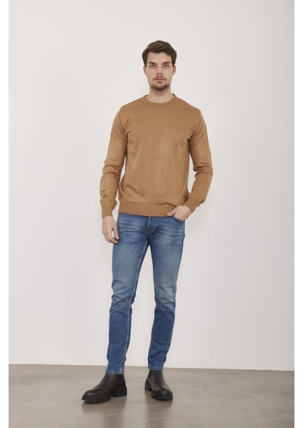 Mentality Erkek Bisiklet Yaka Camel Triko Basic Camel modelleri