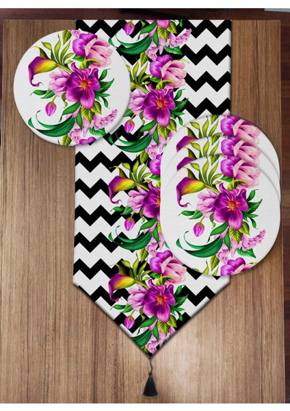 Zikzak ve Çiçek Desenli 6'lı Supla ve Runner Set