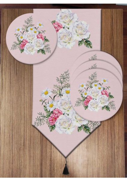 Gül Demeti Desenli 6'lı Supla ve Runner Set
