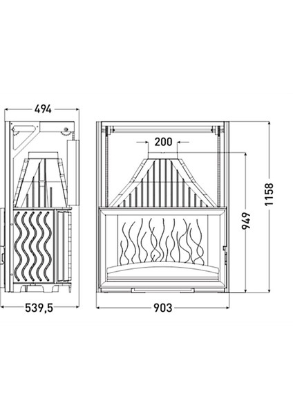 900 Grande Vision Asansörlü18 Kw Şömine Haznesi Ithal Fransız Döküm Hazne 6890-44 modelleri