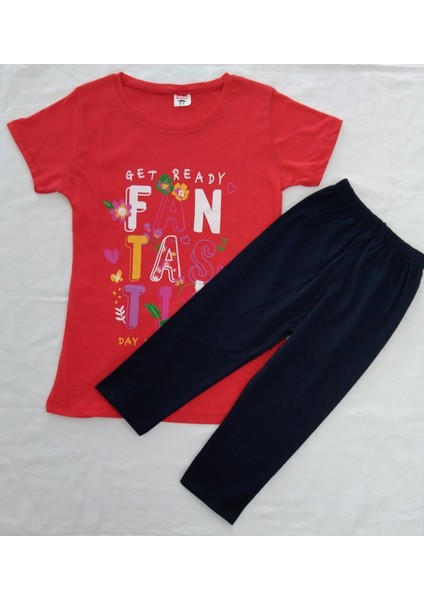 FANTASTIC Baskılı Kız Çocuk Tshirt-Tayt Takım 9-12 Yaş Kırmızı fiyatları