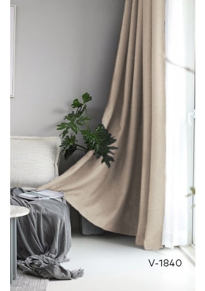 Keten Karartma Blackout Perde - Tek Kanat - Koyu Krem - V1840
