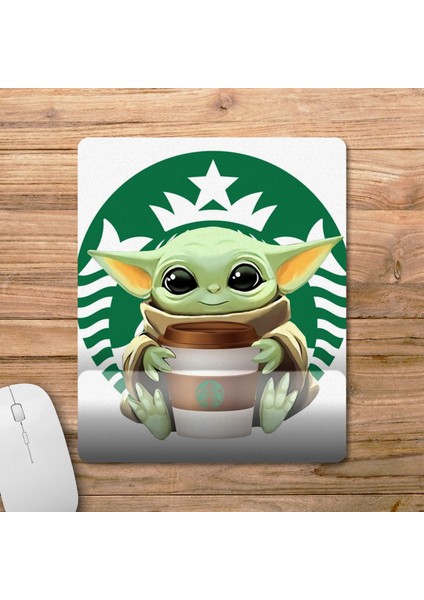 Baby Yoda Starbucks Bilek Destekli Mousepad Model - 1