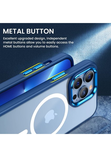 iPhone 13 Pro Kılıf Magsafe Özellikli Metal Kamera Korumalı Kenarları Renkli Transparent Case