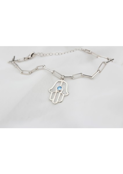 Kişiye Özel Gümüş Doğum Taşlı Fatmanın Eli Bileklik