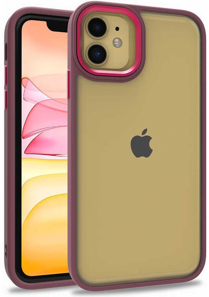 Apple iPhone 11 Kapak Metal Kamera Korumalı Arkası Şeffaf Silikon Kılıf - Kırmızı