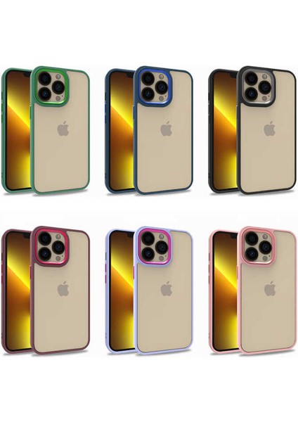 Apple iPhone 13 Pro Kapak Metal Kamera Korumalı Arkası Şeffaf Silikon Kılıf - Rose Gold