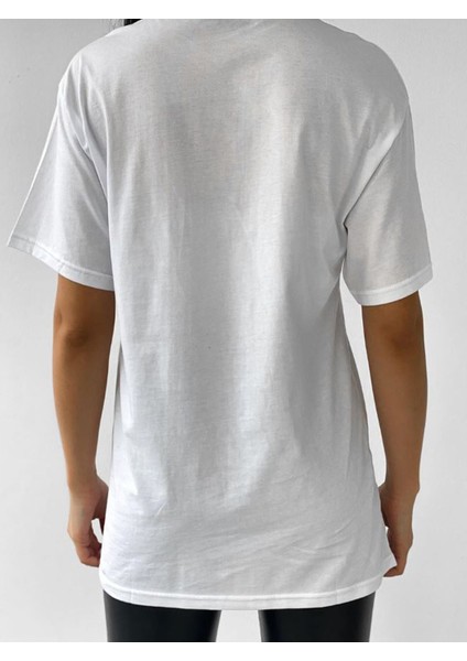 Beyaz Forever Gül Baskılı T-Shirt modelleri