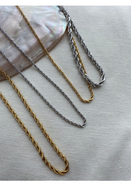 60CM Gümüş Renk Çelik Burgu Kolye