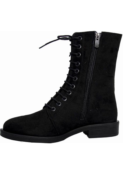 Kadın Siyah Mat Deri Bağcıklı ve Yandan Fermuarlı Bot fiyatları