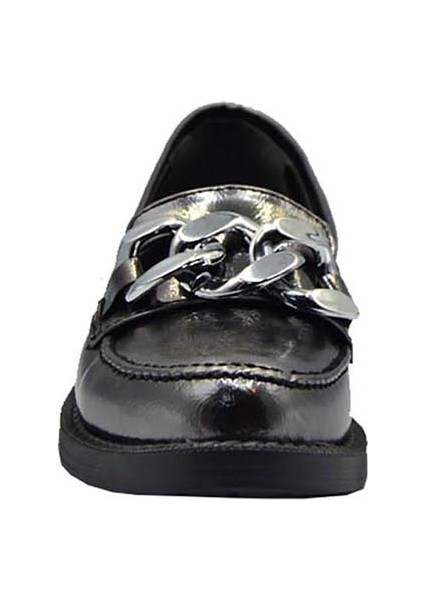 Kadın Platin Krışık Rugan Gümüş Zincir Tokalı Ayakkabı indirimleri