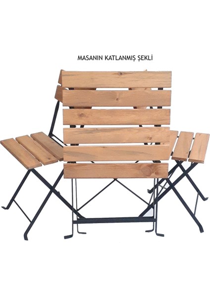 Ahşap Katlanır Masa Sandalye Bahçe Balkon Mutfak Takımı 2 Sandalye 1 Masa