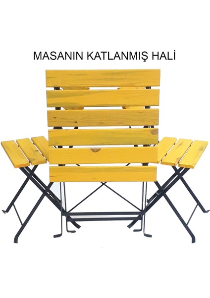 Katlanır Masa Sandalye Bahçe Balkon Mutfak Takımı 2 Sandalye 1 Masa Sarı