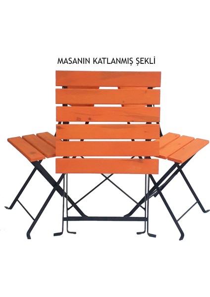 Katlanır Masa Sandalye Bahçe Balkon Mutfak Takımı 2 Sandalye 1 Masa Turuncu