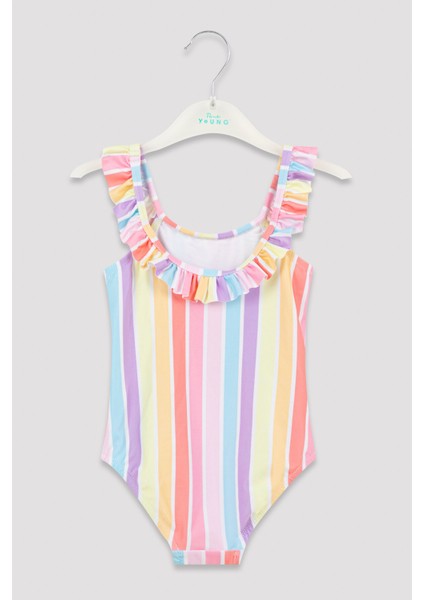 Çok Renkli Kız Çocuk Color Stripe Mayo