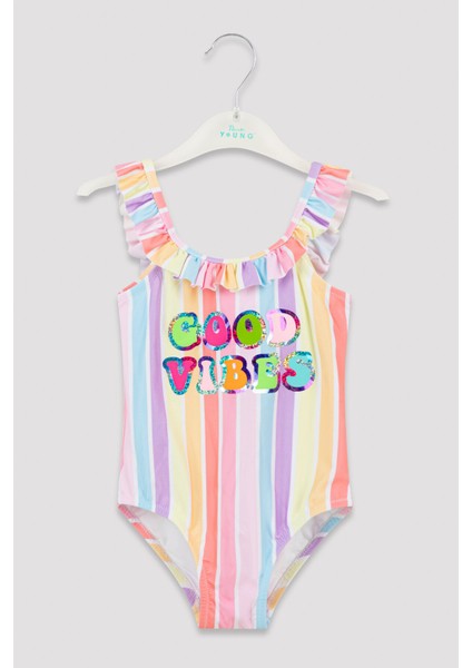 Çok Renkli Kız Çocuk Color Stripe Mayo