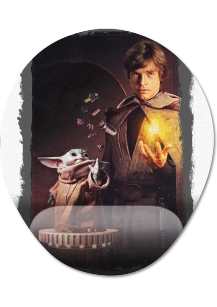 Baby Yoda ve Luke Skywalker Bilek Destekli Mousepad Model - 1 Oval