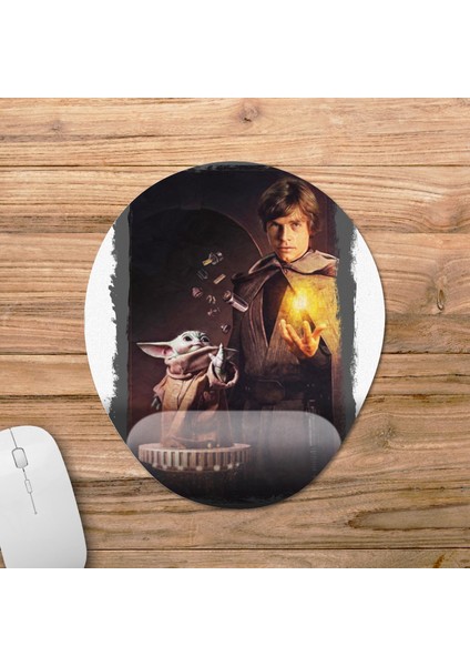 Baby Yoda ve Luke Skywalker Bilek Destekli Mousepad Model - 1 Oval