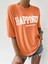 Kadın Happiness Baskılı Oversize T-Shirt 5