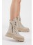 Kadın Krem Cilt Poli Taban Fermuar Detaylı Rahat Kalıp Bağcıklı Bot 2