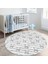 Gri Tavşan Motifli Çocuk & Genç Odası Makinede Yıkanabilir Kaymaz Tabanlı Yuvarlak Çocuk Halısı 3