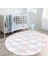 Sevimli Pembe Mavi Tavşan Desenli Çocuk & Genç Odası Makinede Yıkanabilir Kaymaz Tabanlı Yuvarlak Çocuk Halısı 1