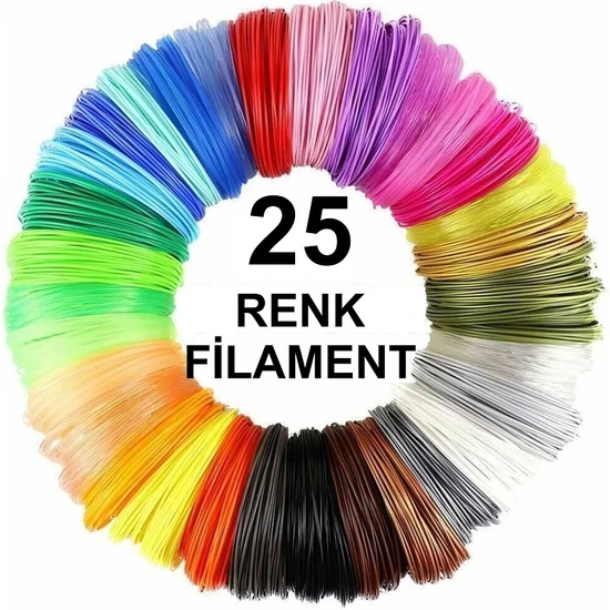Robobloq 3D Kalem Yazıcı Için 25 Renk 100 Metre (25X 4 Metre) Pla Filament