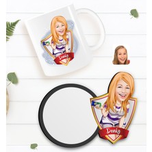 BK Kişiye Özel Kadın Karikatürlü Beyaz Kupa ve Ahşap Bardak Altlığı Hediye Seti-36