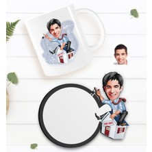 BK Kişiye Özel Erkek Emlakçı Karikatürlü Beyaz Kupa ve Ahşap Bardak Altlığı Hediye Seti-1