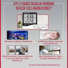 Vzn Htc-2 Dijital Termometre Saat Nem ve Sıcaklık Ölçer Iç Dış Mekan