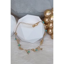 Duygushoesbag Çelik Tek Sıra Figürlü Boncuklu Gold Halhal 26 cm