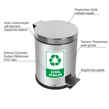 M3 Decorium Paslanmaz Küflenmez Çelik Krom Kapak Pedallı Basmalı Saplı Kovalı Evsel Atık Çöp Kovası Kutusu 12 lt