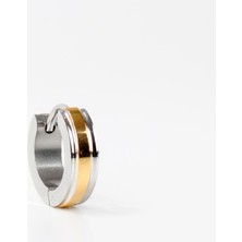 Afillix Concept Gümüş Gold Renk Halka Tasarım 316L Paslanmaz Çelik Tekli Küpe-Çap 10 mm