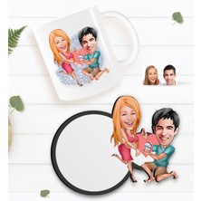 BK Kişiye Özel Sevgililer Karikatürlü Beyaz Kupa ve Ahşap Bardak Altlığı Hediye Seti-19