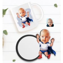 BK Kişiye Özel Bebek Karikatürlü Beyaz Kupa ve Ahşap Bardak Altlığı Hediye Seti-3