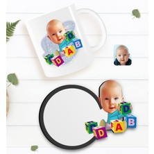 BK Kişiye Özel Bebek Karikatürlü Beyaz Kupa ve Ahşap Bardak Altlığı Hediye Seti-5