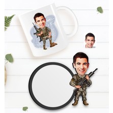 BK Kişiye Özel Uzman Jandarma Karikatürlü Beyaz Kupa ve Ahşap Bardak Altlığı Hediye Seti-1