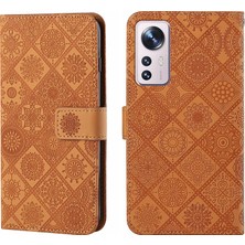 YKD Store Xiaomi 12 Kahverengi İçin Kabartmalı Desen Pu Telefon Kasası (Yurt Dışından)