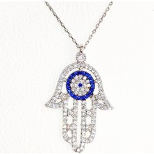 Oriental Safir Taşlı Büyük Fatma'nın Eli Gümüş Kolye